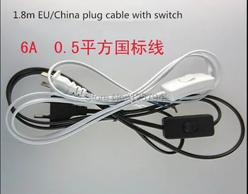 5pcs/lot switch plug cablu, AC comutator 303 cablu de alimentare, 0,5 mm 6A 1,8 metri runda a doua de plug UE plug cablu de linie