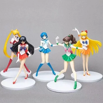 5pcs/Set Sailor Moon Anime Figura Tsukino Usagi Mamoru Chiba Reuseste sa Ami Mizuno Kino Makoto PVC Acțiune Figura Jucarii Model 18CM