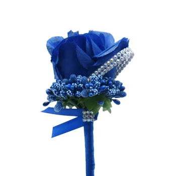 5Pieces/Geanta Handmade Nunta Boutonniere Mire Cavaler de onoare buchetel de flori Artificiale Flori Albastru Royal Silk Rose Costum pentru Bărbați Brosa Floare