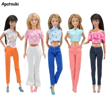 5sets/lot se Amestecă Stil Topuri Pantaloni Lungi Haine Papusa Haine pentru Papusa Barbie Haine pentru 11.5