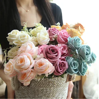 6 Capete/Buchet Trandafiri, Flori Artificiale Roz, Bujori Albi De Mătase, Flori De Nunta De Decorare Acasă Bujor Flori Artificiale