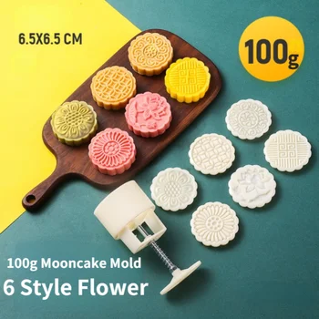 6 Stil de Flori Mooncake Mucegai 100g/75g Mână Presiune Plăcintă Mucegai DIY Fondant Instrumente de Bucatarie de Copt Tort de Patiserie, Cookie-Cutter