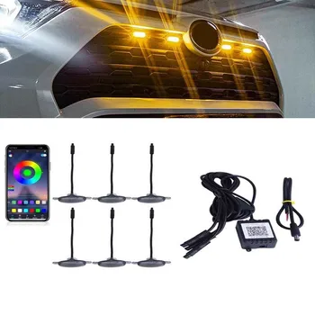 6-în-1 LED pentru Auto 12V Grila Kit Lumină Față Universal Amber Mid-grila Grila Lampa de Semnalizare Colorate Mutil Modul Reglabil