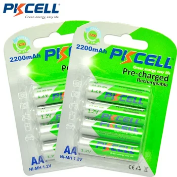 8pcs/2card PKCELL AA Baterie Reîncărcabilă NiMH 1.2 V 2200 mah Ni-MH 2A Pre-încărcat Bateria scăzut de auto-descărcare de gestiune AA Batteriesaiyaya