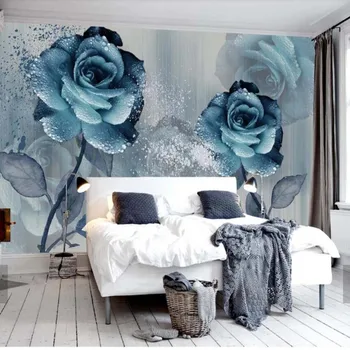 Acuarelă Albastru Floare Trandafir Papier Peint tapete Murale pentru Dormitor Fotografie Tapet de Artă Decalcomanii de Perete picturi Murale 3d imagini de Fundal