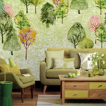 Acuarelă copaci Artă Tapet Nețesute mare grădină de flori de camera de zi dormitor murală de Dimensiuni Personalizate