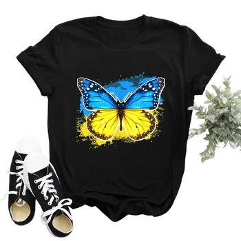 Alb T-shirt Femei Fluture Imprimate T-shirt cu Maneci Scurte Pavilion ucrainean Tricou Bluza Topuri de Moda de Îmbrăcăminte pentru Femei 2022