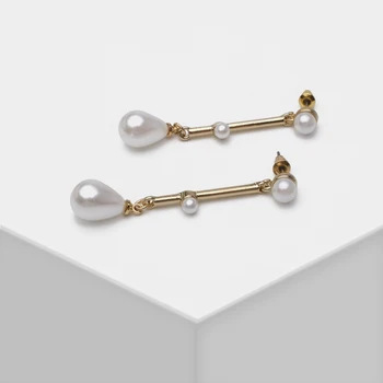Amorita Retro boutique artificiala pearl metal stil lung picătură cercei
