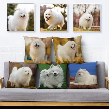 Animale de Companie drăguț Câine Samoyed de Imprimare Pernă Acoperă 45*45cm Textile, Pernă Acoperă Lenjerie de Pernă Masina Canapea Decor Acasă Perne Cazuri