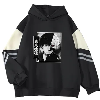 Anime Tokyo Ghoul Bărbați/Femei Negre Kpop Hanorac Imprimate Vrac Tricou Casual Unisex Streetwear Harajuku Oversize Tee Top