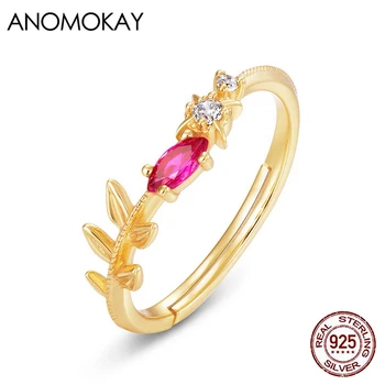 Anomokay Nou Basm Printesa Rose Red Cristal Flori Copac de Culoare de Aur Inele Real Argint 925 Inel Reglabil pentru Femei