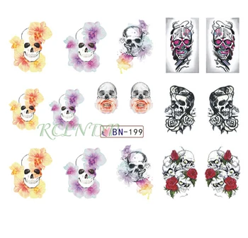 Apa Sticker pentru Decorare Arta de Unghii Slider Cap de Craniu Trandafir Rosu Floare Corpse Bride Design Decal Lac Accesorii