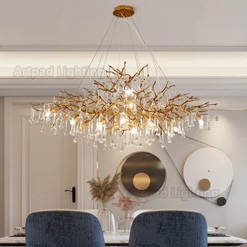 Aur de Lux, Candelabre de Cristal pentru Camera de zi 2022 Interioară corp de Iluminat Lustre Sufragerie Retro picături de Ploaie Lampă de Agățat