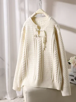 Auto-a făcut Toamnă și de Iarnă 2022 Designer Nou Stil Solid Decolteu Disc Butonul pulover Pulover Femei Stil Occidental