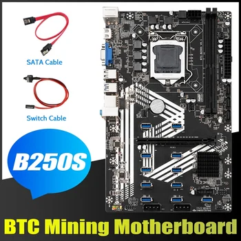 B250S Miniere Placa de baza+Comutator Cablu+Cablu SATA LGA1151 11XUSB3.0+1XPCIE 16X Sloturi DDR4 Pentru ETH Miner Placa de baza