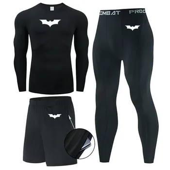 Barbati Lenjerie set Bat Compresie Antrenament sportiv de funcționare dresuri MMA îmbrăcăminte tricou+colanti Sport 3 pc jogging costume de Fitness