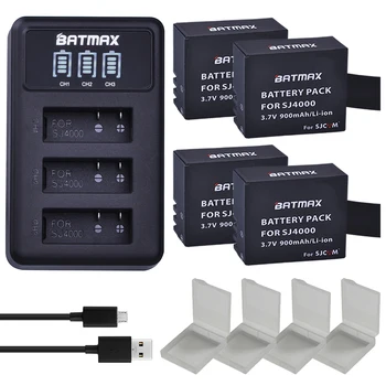 Batmax 4buc Noi SJCAM SJ4000 Baterie+LED 3 Porturi USB Încărcător pentru SJ4000 SJ5000 SJ6000 SJ7000 SJ8000 SJ9000 SJ M10 Camere de Acțiune