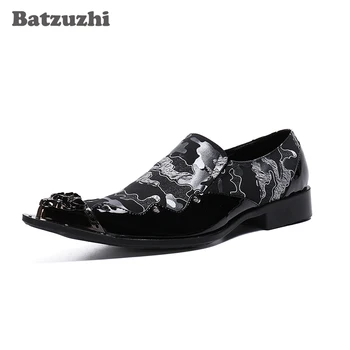 Batzuzhi Britanic de Piele Stil Vestimentar Business Barbati Pantofi Ascuțite de Fier la Picior de Nunta Pantofi de Dans pentru Bărbați Negru, de Dimensiuni Mari US6-12