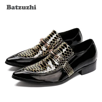 Batzuzhi Stil Italian Barbati Pantofi Subliniat Toe Negre Din Piele De Brevet Rochie Pantofi Barbati Aur Model Sarpe Nunta, Pantofi De Om, 38-46