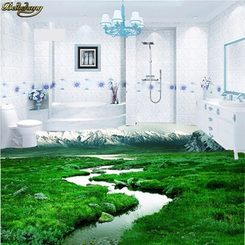 beibehang 3d pardoseli din pvc Personalizate foto podea, perete vopsit tapet baie iarba de munte cu zăpadă 3D podea papel de parede