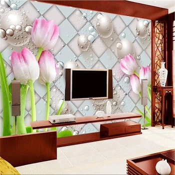 beibehang Foto Personalizat Tapet Autocolant Tulip 3D Rotund Minge de Set Cutie TV de Perete de Perete de Fundal papel de parede para 3d sala ataca