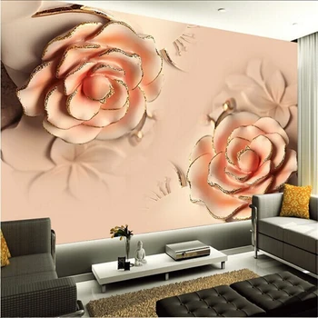 beibehang infantil Personalizate 3D stereoscopic Romantic Pink Rose Floare camera de căsătorie TV decor living modern, tapet