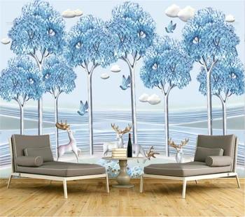 beibehang Personalizat tapet 3d nou Chinezesc relief albastru pădure cerb sika peisajul TV de fundal gazete de perete decor acasă murale 3d