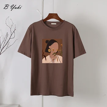 Blessyuki Print T Shirt Femei 2022 Vara Kawaii Estetice Grafic Teuri Liber Casual Din Bumbac 100% Elegant De Epocă Pulover Topuri