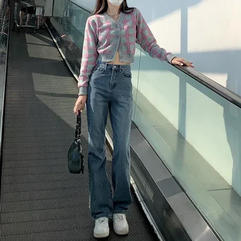 Blugi Femei Nou 2021 coreean Talie Mare Stradă Broderie Strada Pantaloni Largi Picior Tendință de blugi pentru femei blugi cu talia inalta