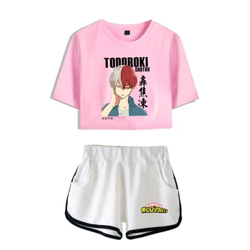 Boku No Hero Academia Trening Femei Trening Set de Două Piese Maneca Scurta Crop Top+pantaloni Scurți Shoto Todoroki t shirt pentru Femei Set