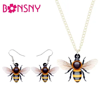 Bonsny Declarație Acrilice Desene Animate Miere De Albine Insecte Seturi De Bijuterii Cercei Colier Moda Animal Farmece Pentru Femei Fete Adolescente Cadou