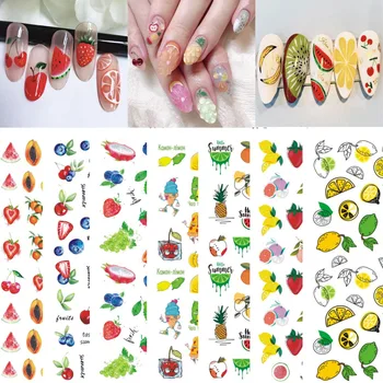 Boutique 5pcs pline de culoare pepene verde fructe de căpșuni papaya, struguri Design Cauciucat 3D Nail Art Sticker Decalcomanii de machiaj Art Decor