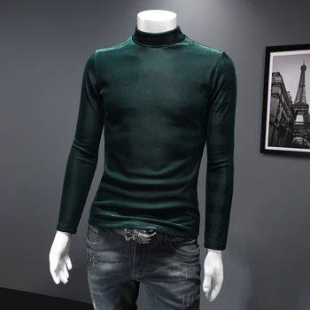 Brand de Catifea, Guler tricouri pentru Bărbați Toamna Iarna Maneca Lunga Slim Business Casual Pulover Tricoul Sociale Streetwear 2022