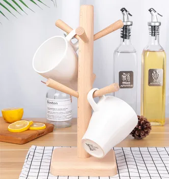 Bucătărie raft de depozitare din lemn masiv cupa raft din lemn de drenaj rack copac în formă de Cană rack desktop raft de depozitare