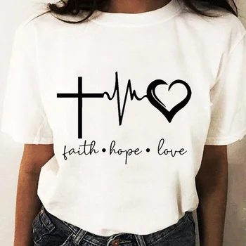 Bumbac pentru Femei de Moda a lui Isus Cruce de Imprimare T-shirt Femei Scrisoare de Imprimare Tricou