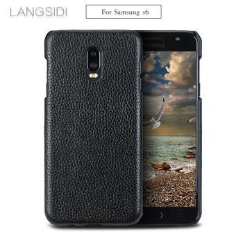 Cazuri Pentru Samsung Galaxy S6 telefon caz real din piele de vițel capac spate / Litchi texture caz din Piele caz de telefon