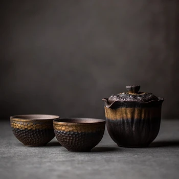 ceainic ceramic gaiwan cu 2 cani de călătorie portabil set de ceai