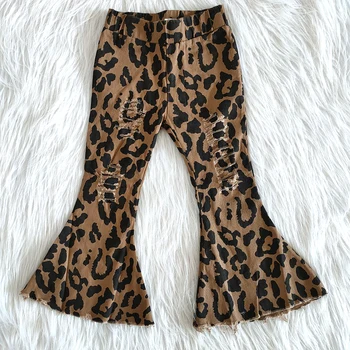 cel mai bine vandut copii pantaloni din denim fata de moda toamna bell pantaloni fetita de imprimare leopard pantaloni