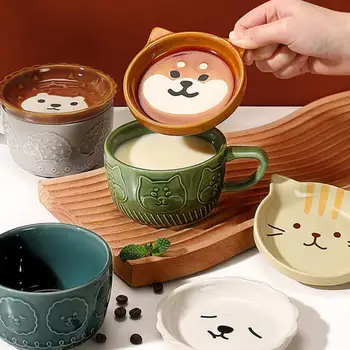 Ceramica Pisica Drăguț Cupa Shiba Inu Cesti de Cafea Cadou Cana cu Personalitate mic Dejun Cani de Lapte de uz Casnic Kawaii Desene animate Ovăz Capac S3G6