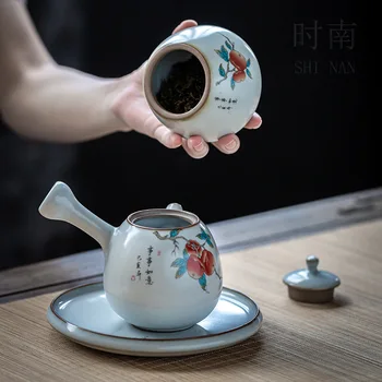Ceramică chinezească, mâner lateral oală singură oală mică retro ru cuptor de uz casnic pentru prepararea de ceai set de ceai o singură persoană ceainic