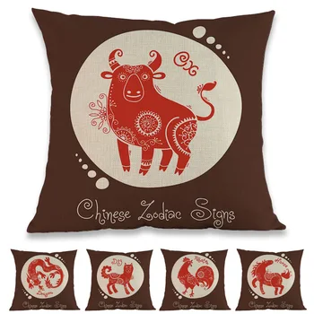 Chineză Tradițională Hârtie tăiat în Stil Chinezesc Zodiac Semne 12 Animale Simbolice față de Pernă Canapea Acasă Decorare Pernele de Acoperire