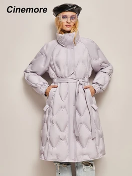 Cinemore de iarnă 2022 jos jacheta femei cu talia îngroșată cu gluga moda jos haina lunga femei talie elegant puffer jacheta EZ041