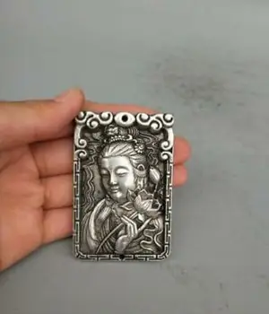 Colectia de argint Tibetan sculptate manual lotus bodhisattva amuleta pandantiv