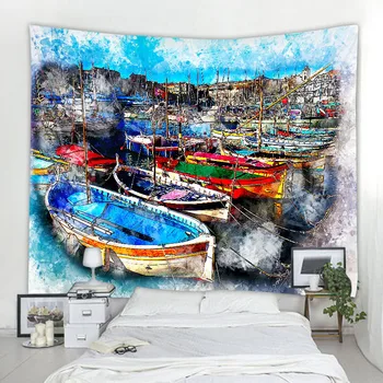 Colorat peisaj ocean tapiserie oraș cerul înstelat animal tapiserie boem yoga mat plaja hippie vrăjitorie acasă decorare perete