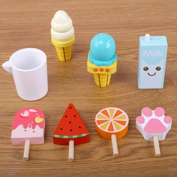 Copii DIY din Lemn de Bucatarie Set Jucarii Accesorii Pic de Înghețată și Înghețată Combinație de Joc de Copii Montessori Pretinde Juca Jucării