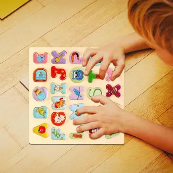 Copilul mai Devreme de Învățământ Montessori Jucării de Mână Apucați Puzzle din Lemn Acrilice ABC Scrisoare Alfabet de Învățare a Copilului Ziua de nastere Cadouri