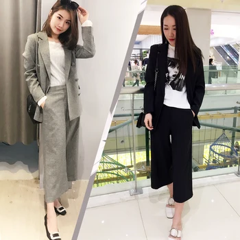 Costum Casual costum de sex feminin Coreea 2018 primăvara și toamna noi dimensiuni mari, frumos mic costum de nouă puncte largi picior pantaloni de moda de maree