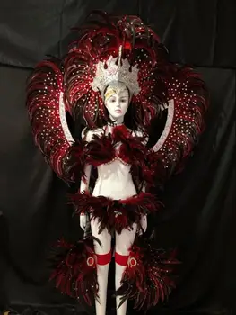 Costum de carnaval cu Pene de dans Samba Scenă Spectacolul de Deschidere Hiperbola Femei Performanță Exagera Etapă