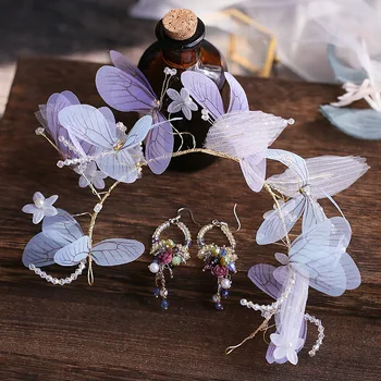 crep fluture Floare benzile de păr cercei set Mireasa, Bijuterii de păr Moriyama femei Frizură Accesorii de par de Nunta