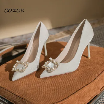 Crystal Pearl Cina Tocuri inalte Femei 2021 Moda Sexy Pompa Tocuri Petrecere Casual, Pantofi Elegante pentru Femei
